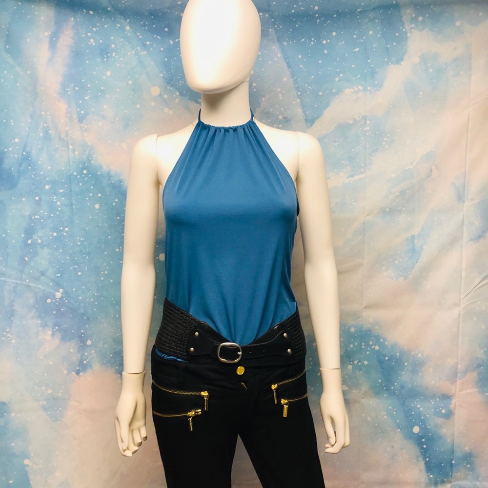 NEW BCBG SEXY HALTER TOP BODY SUIT WITH STRAPPY BACK IN BRILLIANT BLUE - Picture 4 of 16